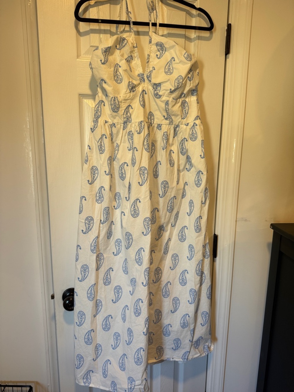 White Sundress with Blue Paisley Print